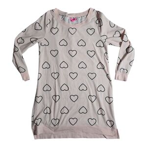 Betsey Johnson Pink Heart Patterned Long Sleeve Pajama Shirt